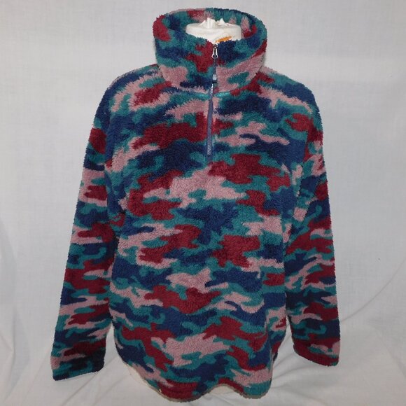 Eddie Bauer Sweaters - Eddie Bauer Womens L High pile Teddy Fleece Multicolor Camo 1/4 Zip Pullover